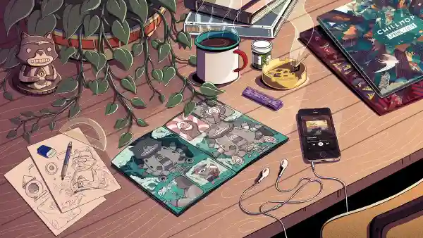 4k咖啡壁纸 - 桌子 - 绘画 - 花盆「哲风壁纸」