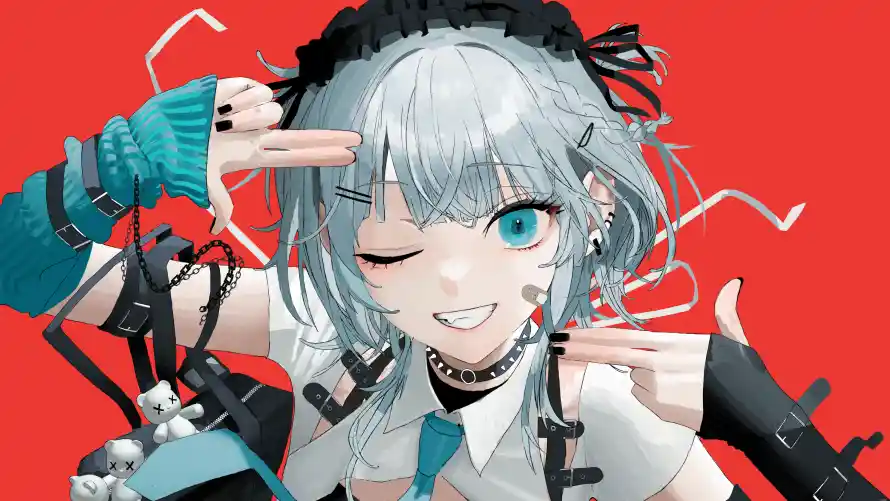 4k银发壁纸 - 创可贴 - 手指枪 - 蓝眼睛「哲风壁纸」 4k银发壁纸 - 创可贴 - 手指枪 - 蓝眼睛「哲风壁纸」