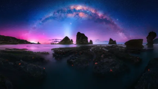 4k反射壁纸 - 海 - 夜晚 - 天空「哲风壁纸」