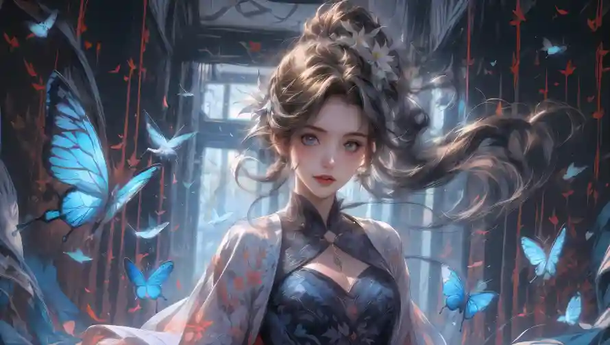 8k少女壁纸-宫廷风 - 蝴蝶-壁纸推荐「哲风壁纸」