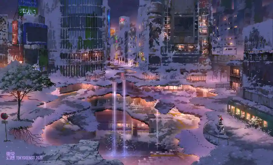 4k东京幻想壁纸 - 雪天的城市 - 电脑壁纸 - wallpaper「哲风壁纸」