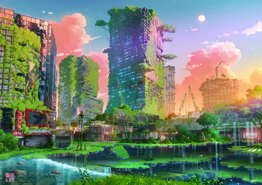 4k东京幻想壁纸 - 长满草的城市 - 电脑壁纸 - wallpaper「哲风壁纸」