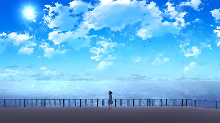 4k你的名字壁纸 - 海边女孩 - 蓝天白云 - wallpaper「哲风壁纸」
