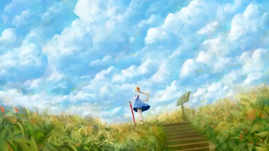 4k草地壁纸 - 漫画人物 - 蓝天白云 - wallpaper「哲风壁纸」