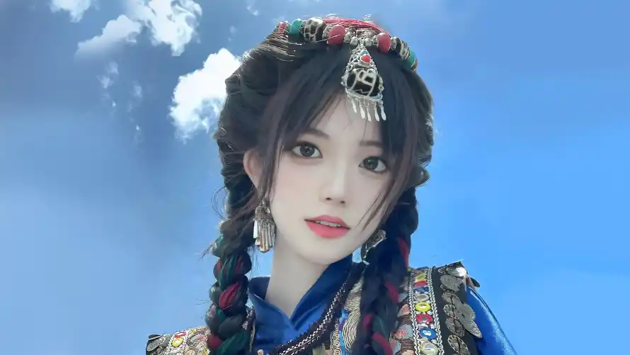 4k美女壁纸 - 草原 - 蓝天 - 新疆美女「哲风壁纸」