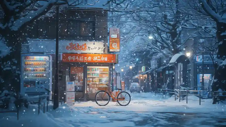 4k路灯壁纸 - 雪天 - 雪景 - 自行车「哲风壁纸」