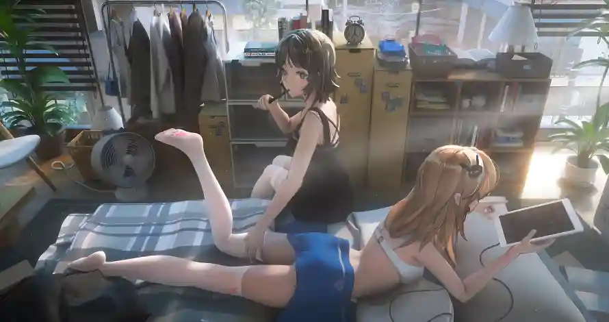 4k双子壁纸 - 居家 - 慵懒少女 - wallpaper「哲风壁纸」