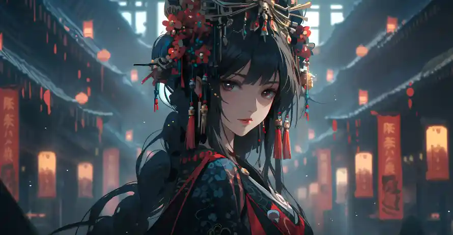 4k古风壁纸 - 美女 - 华丽头饰 - 古典韵味「哲风壁纸」