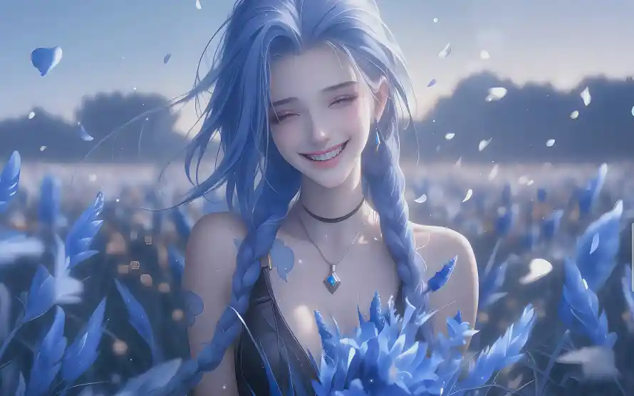 4k蓝花壁纸 - LOL - 蓝克斯 - 金克丝「哲风壁纸」