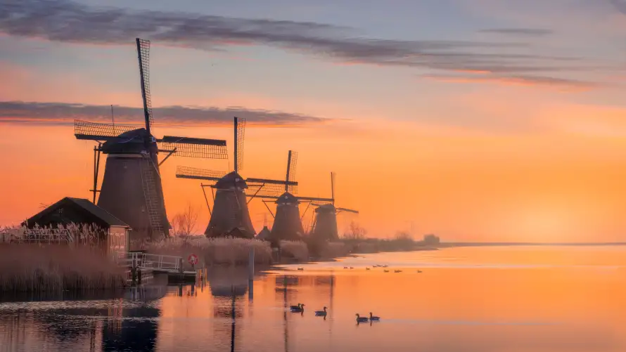 4k夕阳壁纸 - 自然 - 风景 - 风车群「哲风壁纸」