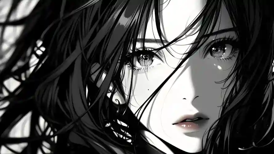 4k插画壁纸 - 美女 - 黑白风 - 电子手绘「哲风壁纸」