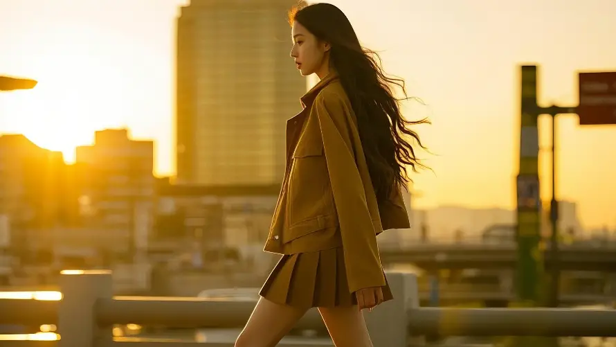 2k人物壁纸-城市背景 - 夕阳-漫步女孩壁纸分享「哲风壁纸」