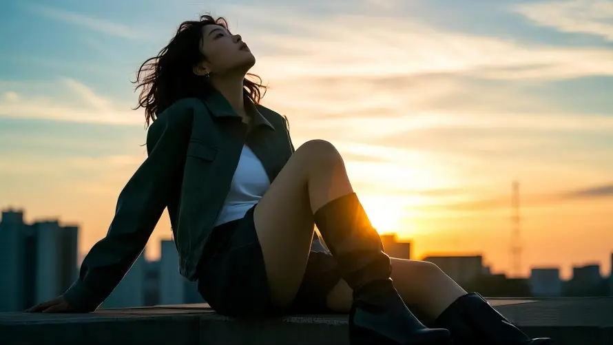 4k人物壁纸 - 夕阳 - 女孩 - 日落「哲风壁纸」