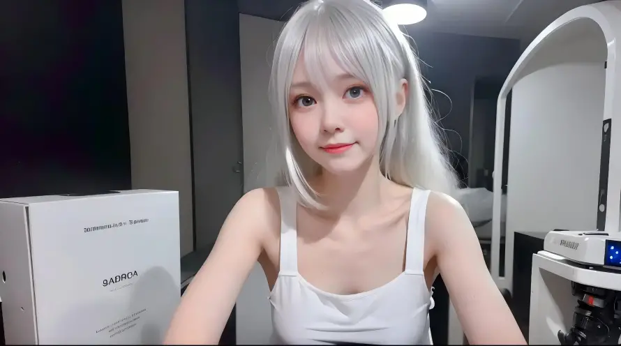 4k清新壁纸 - 美女 - 室内场景 - 白色背心「哲风壁纸」