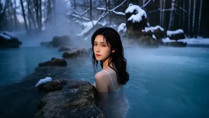 4k佳人壁纸 - 温泉 - 美女 - 冰雪温泉「哲风壁纸」 4k佳人壁纸 - 温泉 - 美女 - 冰雪温泉「哲风壁纸」