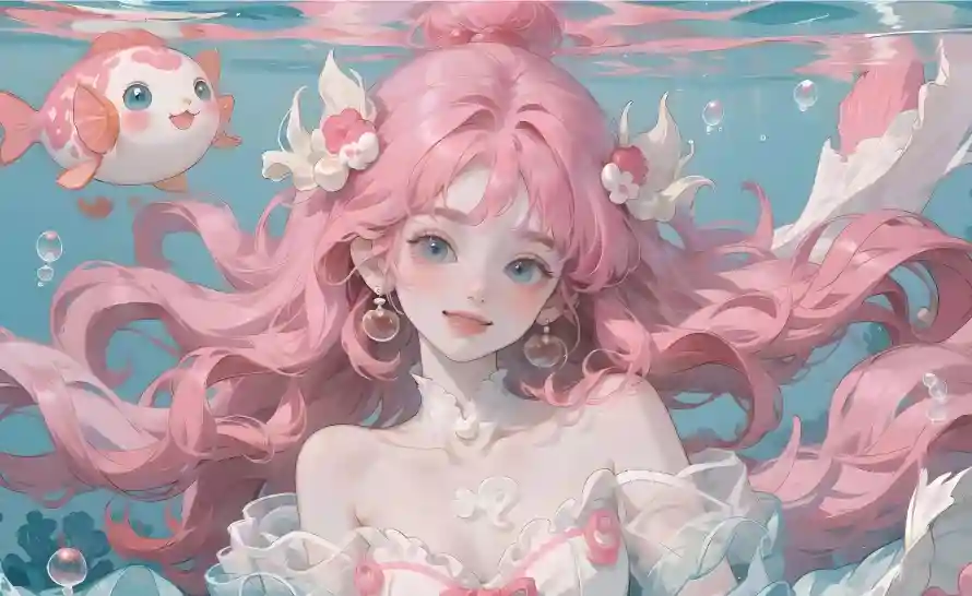 4k动漫壁纸 - 少女 - 美人鱼 - 水下场景「哲风壁纸」