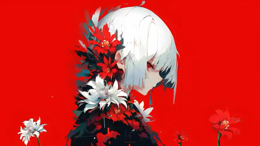 4k人物壁纸-惊鸿-玫壁纸和插画-红白色调壁纸推荐「哲风壁纸」