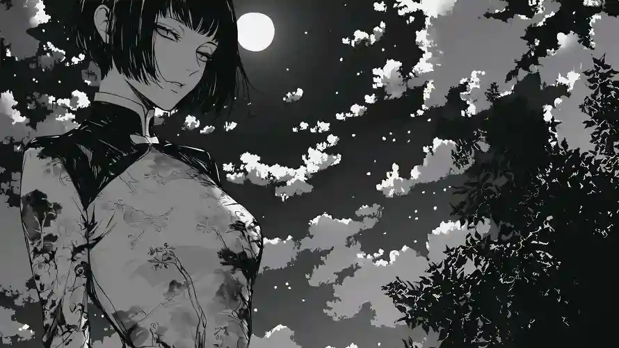 4k天空壁纸 - 插画 - 月夜 - 树木「哲风壁纸」