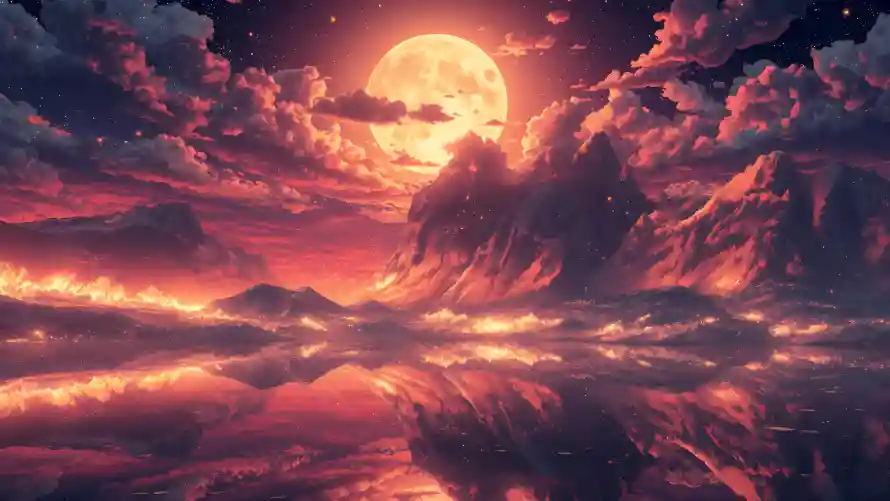 4k云海壁纸-梦幻月夜 - 倒影-科幻风景壁纸分享「哲风壁纸」