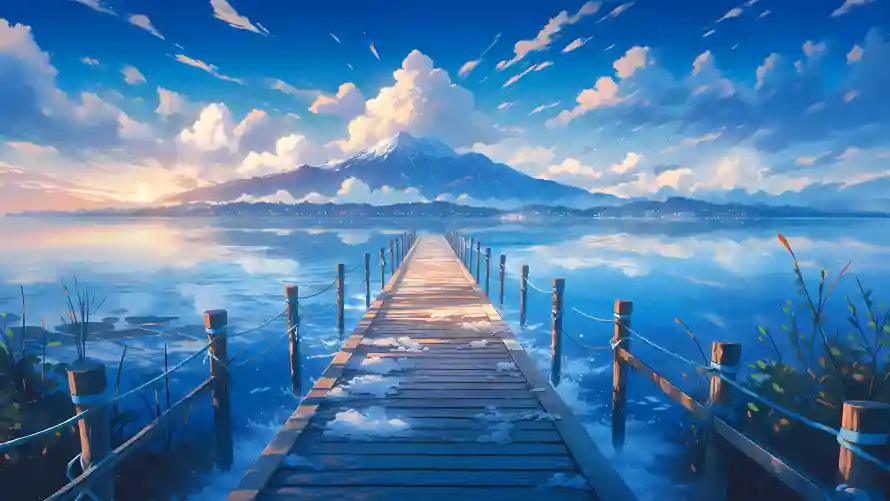 4k风景壁纸-蓝风景壁纸和栈桥风景-梦幻湖景「哲风壁纸」