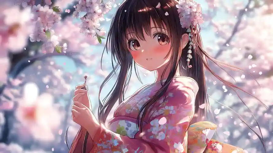 4k动漫壁纸 - 和服 - 少女 - 樱花「哲风壁纸」