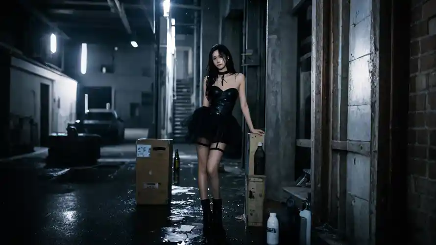 4k夜晚壁纸 - 废弃 - 美女 - 雨夜「哲风壁纸」