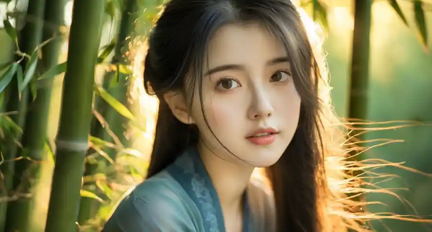 4k清纯壁纸 - 特写 - 竹林 - 美女「哲风壁纸」