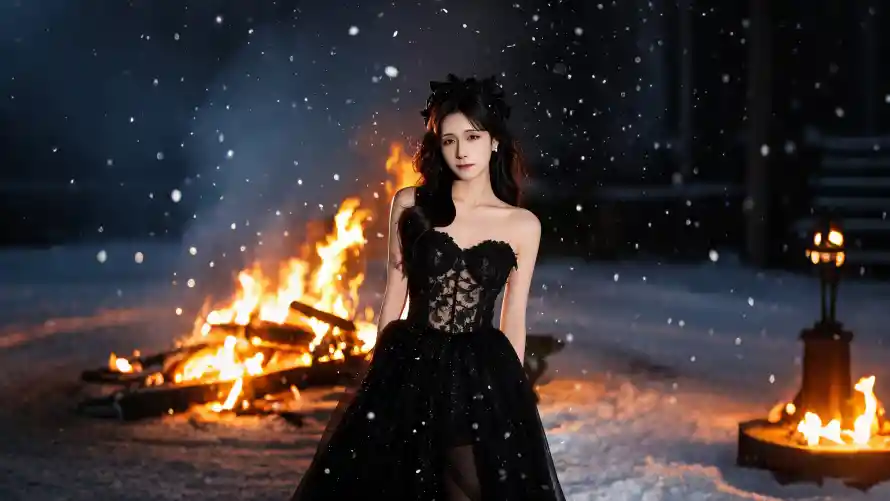 4k人物壁纸-雪地壁纸和礼服-壁纸推荐「哲风壁纸」