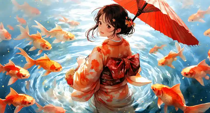 4k可爱壁纸 - 女孩 - 清纯 - 红伞「哲风壁纸」