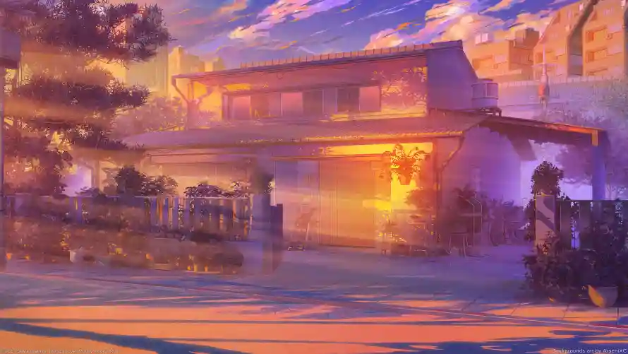 4k动漫场景壁纸 - 动漫壁纸 - 夕阳景色 - 建筑画面「哲风壁纸」