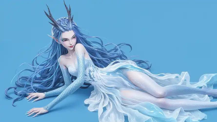 4k敖闰壁纸 - 哪吒2 - 奇幻服饰 - 蓝色长发「哲风壁纸」