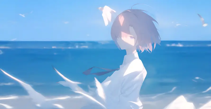 4k动漫壁纸 - 少女 - 海边 - 唯美场景「哲风壁纸」