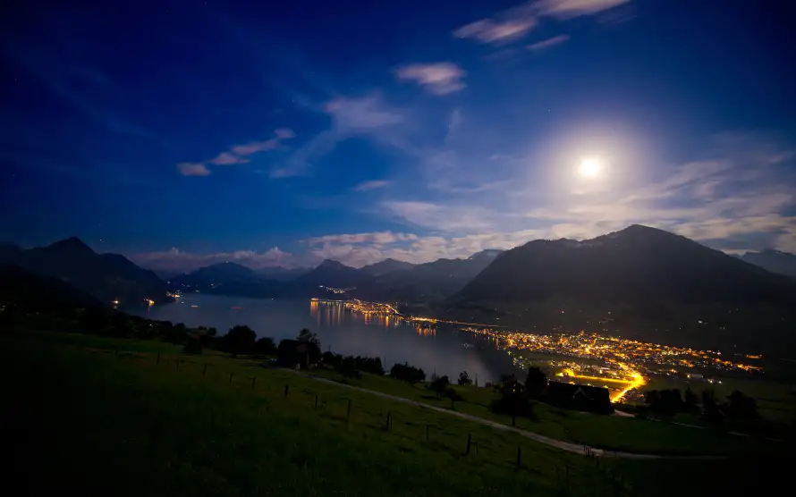 4k夜景壁纸 - 山水 - 月色 - 夕阳晚霞「哲风壁纸」