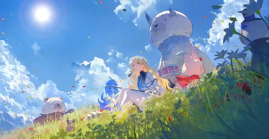 4k动漫壁纸 - 少女 - 草地 - 阳光「哲风壁纸」