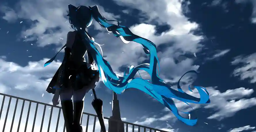 4k初音壁纸 - 天空 - 背影 - 蓝发「哲风壁纸」
