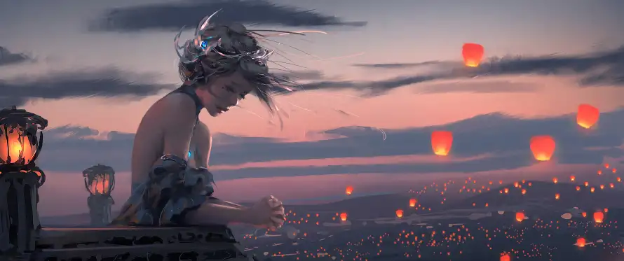 4k夜景壁纸 - 少女 - 意境 - 简约「哲风壁纸」