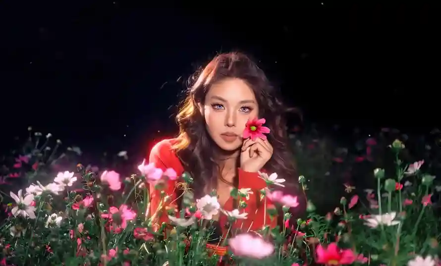 4k夜晚壁纸 - 美女 - 花丛 - 花海「哲风壁纸」