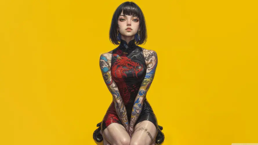 4k动漫壁纸 - 少女 - 旗袍 - 纹身「哲风壁纸」