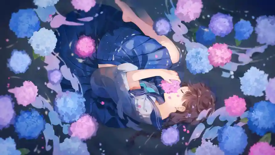 4kjk壁纸 - 花海 - 躺卧 - jk少女「哲风壁纸」