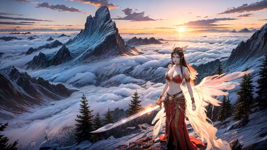 4k美杜莎壁纸 - 云海山峰 - 人物形象 - 奇幻场景「哲风壁纸」