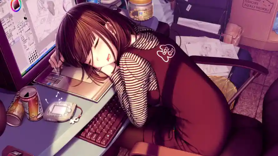 4k伏案壁纸 - 动漫 - 小憩 - 少女「哲风壁纸」