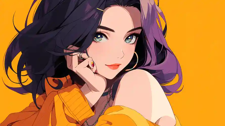 4k人物插画壁纸-动漫少女 - 唯美风格-纯黄背景「哲风壁纸」