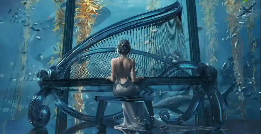 4k插画壁纸 - 艺术 - 钢琴 - 鬼刀「哲风壁纸」