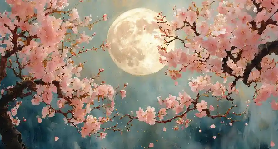 4k唯美壁纸 - 月亮 - 月夜 - 花开「哲风壁纸」