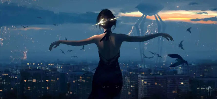 2k云虫壁纸-月牙儿和夜景-WLOP壁纸推荐「哲风壁纸」