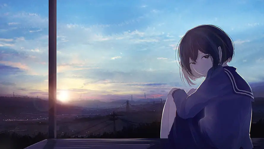 4k动漫壁纸 - 少女 - 日落 - 背景「哲风壁纸」