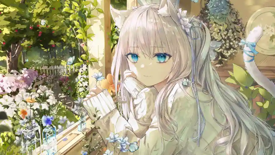 4k动漫壁纸 - 少女 - 背景 - 花园「哲风壁纸」