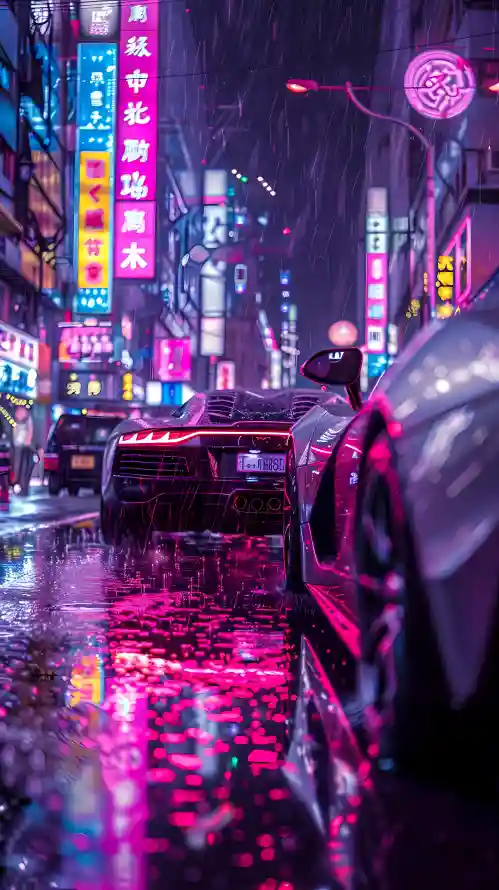 4k炫酷壁纸 - 车 - 都市 - 雨夜「哲风壁纸」