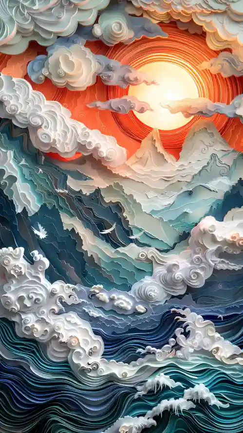 4k云朵壁纸 - 山水 - 日出 - 海浪「哲风壁纸」