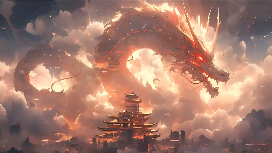 4kAI壁纸 - 云雾 - 中国龙 - 中式元素「哲风壁纸」
